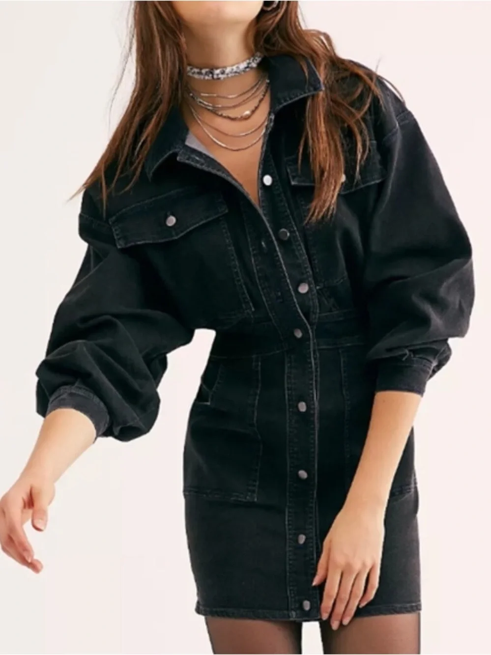 Free People Black Denim Dress